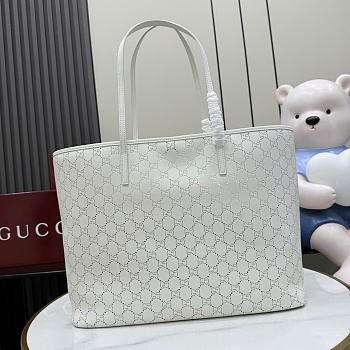 Kitlife Gucci Tribeca Large Tote Bag White Perforated GG Soft Leather 874745 38x29.5x13cm 