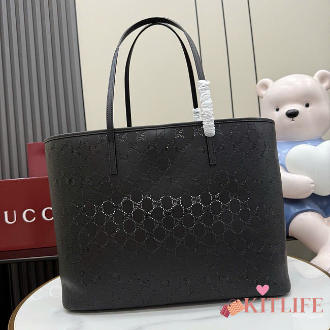 Kitlife Gucci Tribeca Large Tote Bag Black Perforated GG Soft Leather 874745 38x29.5x13cm - 1