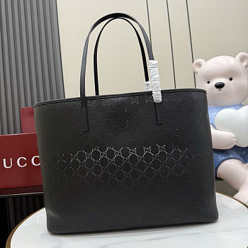 Kitlife Gucci Tribeca Large Tote Bag Black Perforated GG Soft Leather 874745 38x29.5x13cm