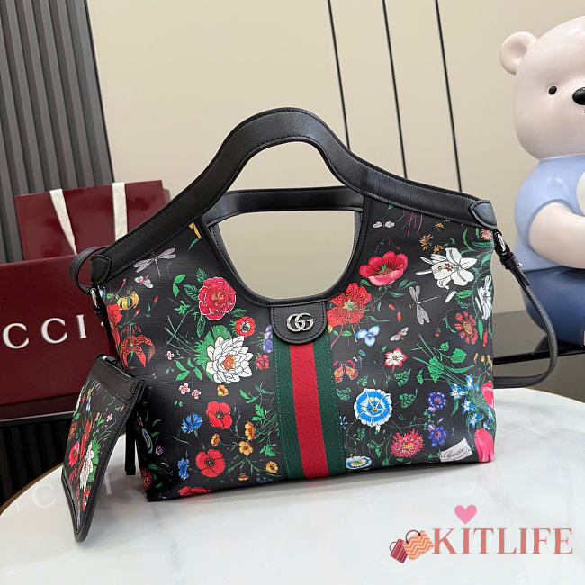 Kitlife Gucci Giglio Small Floral Tote Bag Black ‎860845 25x20x15cm  - 1