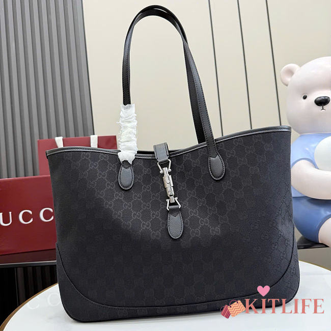 Kitlife Gucci Jackie Medium Tote Bag Black GG Canvas ‎867015 45x28x12cm - 1