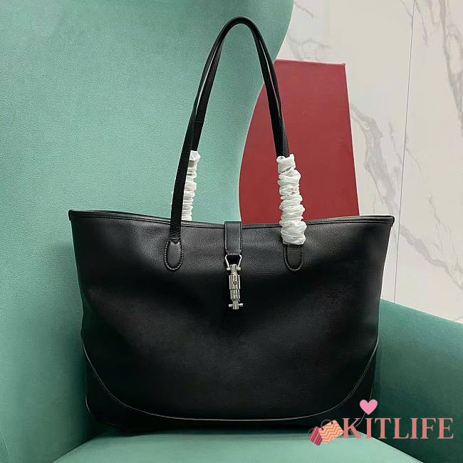 Kitlife Gucci Jackie Medium Tote Bag Black Leather ‎867015 45x28x12cm - 1