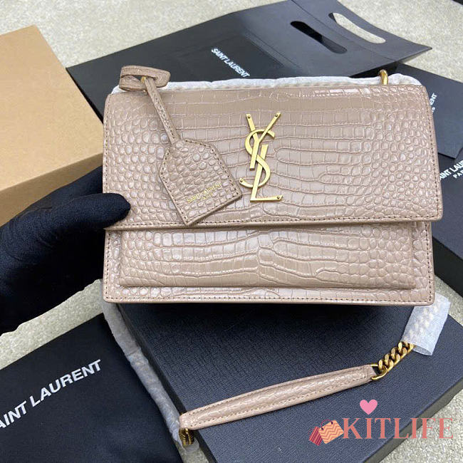 Kitlife Saint Laurent Beige Crocodile Leather Sunset Bag With Gold Hardware 442906 22x8x16cm - 1