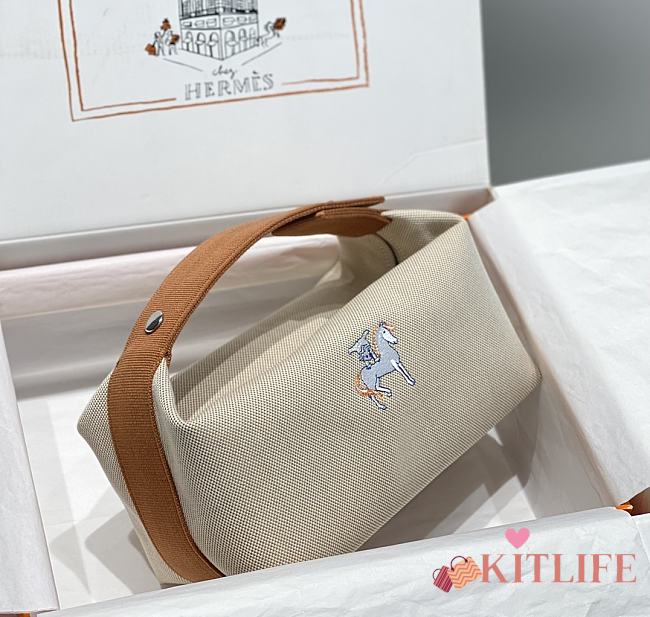 Kitlife Hermes Canvas Large Bride-A-Brac Cabriole Case Biscuit Beige & Brown 20x25cm - 1