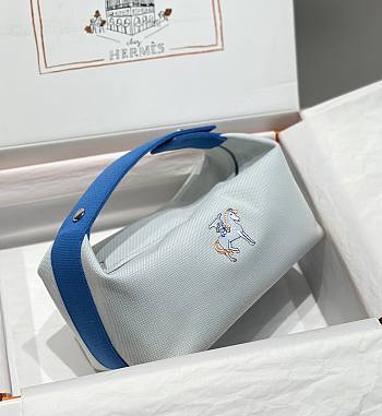 Kitlife Hermes Canvas Large Bride-A-Brac Cabriole Case Biscuit Beige & Blue 20x25cm