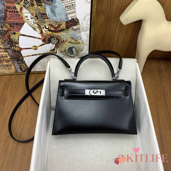 Kitlife Hermes Kelly Bag Black Box Calf Leather 19×12×5.5cm - 1