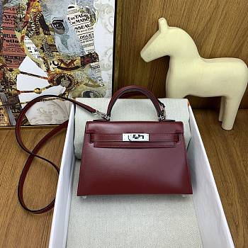 Kitlife Hermes Kelly Bag Burgundy Box Calf Leather 19×12×5.5cm