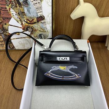 Kitlife Hermes Kelly bag Black Box Calf Leather Cheval De Bois Noir 19×12×5.5cm