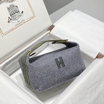 Kitlife Hermes Canvas Large Bride-A-Brac Cabriole Case Biscuit Blue Denim & Yellow 20x25cm