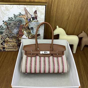 Kitlife Hermes Shoulder Birkin Bag Light Multicolor Toile and Brown Swift Palladium Hardware 29x13x15cm