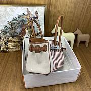 Kitlife Hermes Shoulder Birkin Bag Light Multicolor Toile and Brown Swift Palladium Hardware 29x13x15cm - 6