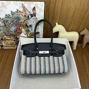 Kitlife Hermes Shoulder Birkin Bag Light Multicolor Toile and Black Swift Palladium Hardware 29x13x15cm - 1