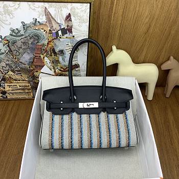 Kitlife Hermes Shoulder Birkin Bag Light Multicolor Toile and Black Swift Palladium Hardware 29x13x15cm