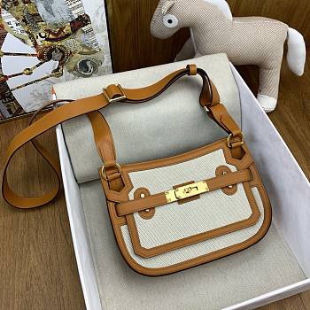 Kitlife Hermes Jypsiere Mini Toile & Cuir Bag Beige & Brown 23x17x5cm