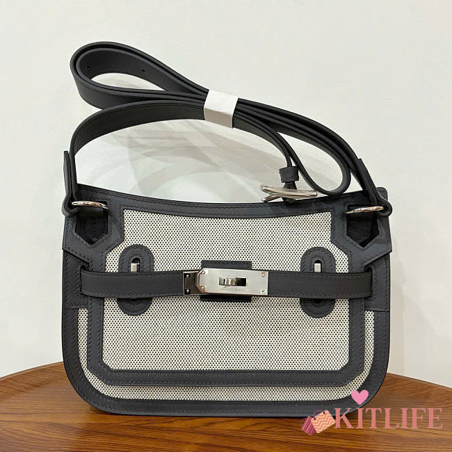 Kitlife Hermes Jypsiere Mini Toile & Cuir Bag Beige & Black 23x17x5cm  - 1