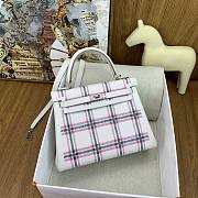 Kitlife Hermes Swift Tartan Kelly Retourne Bag White, Pink & Green 25cm - 1