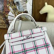 Kitlife Hermes Swift Tartan Kelly Retourne Bag White, Pink & Green 25cm - 5