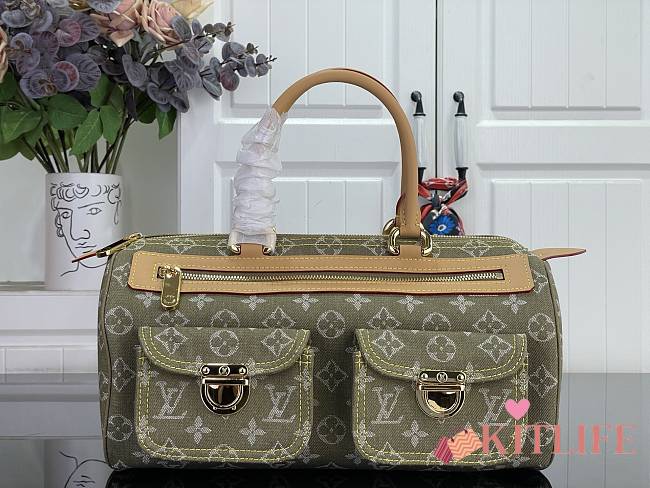 Kitlife Louis Vuitton Vintage Speedy Bag Green Denim M95019 30x17x15cm - 1