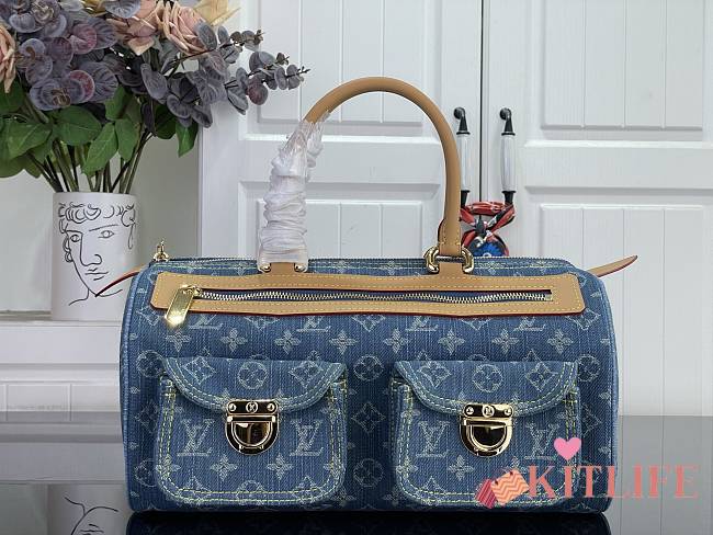 Kitlife Louis Vuitton Vintage Speedy Bag Blue Denim M95019 30x17x15cm - 1