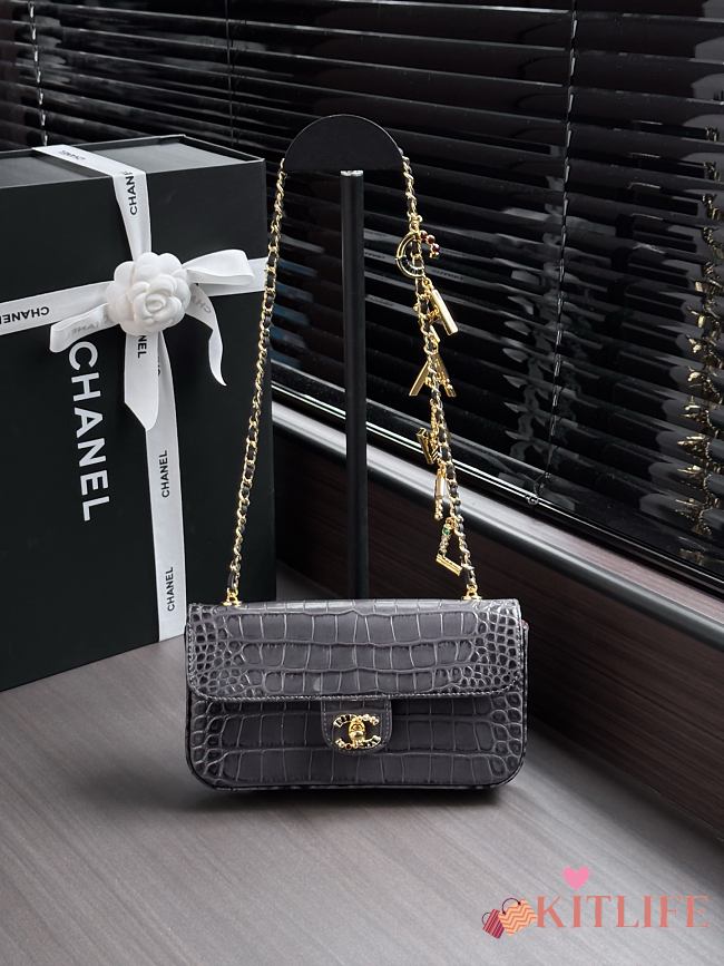 Kitlife Chanel 26A Chain Bag with Gray Crocodile Pattern AS6340 22x12x4cm  - 1
