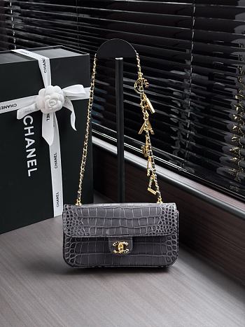 Kitlife Chanel 26A Chain Bag with Gray Crocodile Pattern AS6340 22x12x4cm 