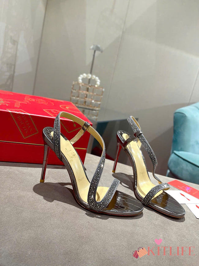 Kitlife Christian Louboutin Crystal-embellished Heeled Sandals Gray 100mm - 1