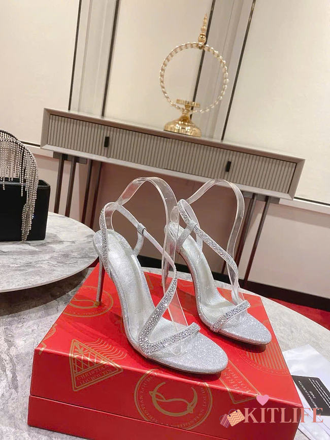 Kitlife Christian Louboutin Crystal-embellished Heeled Sandals Silver 100mm  - 1