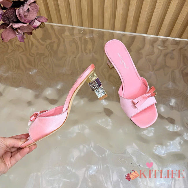 Kitlife Louis Vuitton Cube Mules Pink Satin Heel 6.5cm - 1