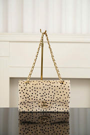 Kitlife Chanel Pony Hair Cheetah Printed Creative Fabrics Flap Light Beige Black 25cm - 1