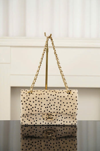 Kitlife Chanel Pony Hair Cheetah Printed Creative Fabrics Flap Light Beige Black 25cm