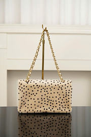 Kitlife Chanel Pony Hair Cheetah Printed Creative Fabrics Flap Light Beige Black 25cm - 4