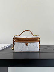 Kitlife Chanel Washed Denim Calfskin Quilted Top Handle Slim Vanity Case With Chain Blue Brown 19.5×17×5cm - 1