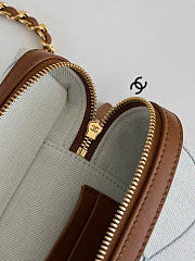 Kitlife Chanel Washed Denim Calfskin Quilted Top Handle Slim Vanity Case With Chain Blue Brown 19.5×17×5cm - 4
