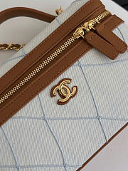Kitlife Chanel Washed Denim Calfskin Quilted Top Handle Slim Vanity Case With Chain Blue Brown 19.5×17×5cm - 2