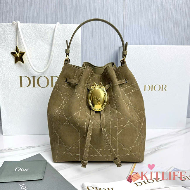 Kitlife Dior Cruise Bucket Bag Green Suede 24x27x12.5cm - 1