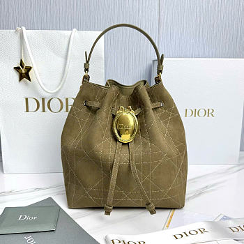 Kitlife Dior Cruise Bucket Bag Green Suede 24x27x12.5cm