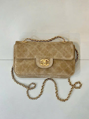 Kitlife Chanel 26A Suede Calfskin Maxi Flap Bag Beige 13x20x6cm