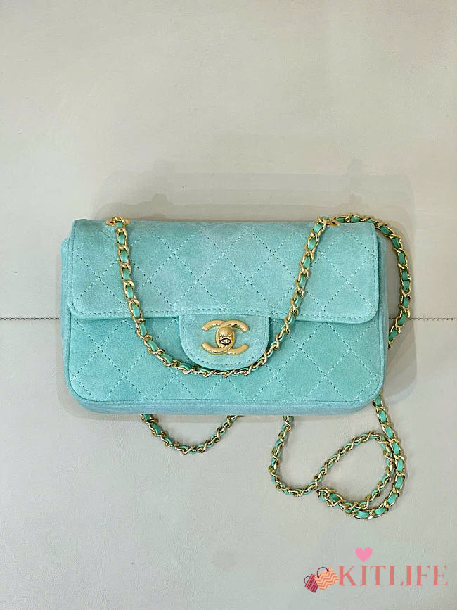 Kitlife Chanel 26A Suede Calfskin Maxi Flap Bag Blue 13x20x6cm - 1