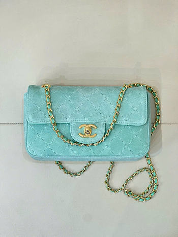 Kitlife Chanel 26A Suede Calfskin Maxi Flap Bag Blue 13x20x6cm