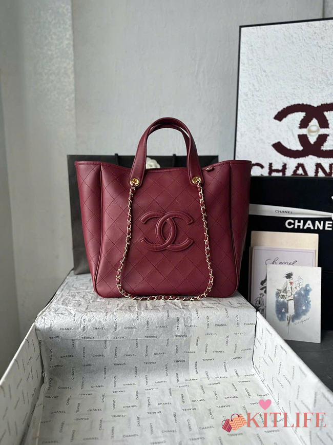 Kitlife Chanel Large Shopping Bag Burgundy AS6200 40x30x17cm - 1
