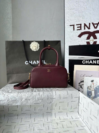 Kitlife Chanel 26B Mini Bowling Boston Bag Burgundy AS5528 20x13x9cm