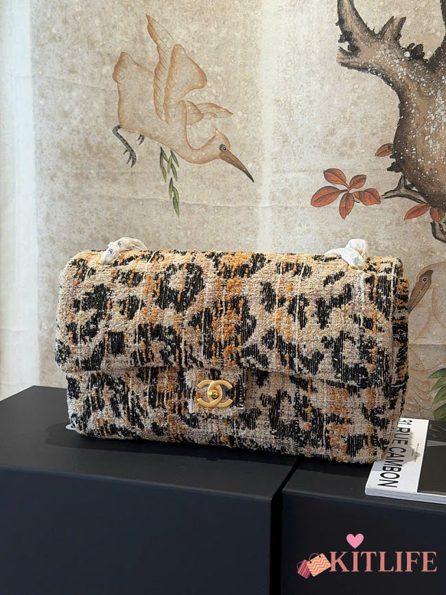 Kitlife Chanel 26A Leopard Print Tweed CF Maxi Flap Bag 32cm - 1