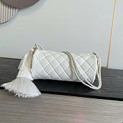 Kitlife Chanel 26A White Velvet Tassel Cylindrical Bag 12x23.5x12cm - 3