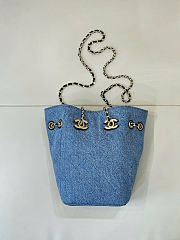 Kitlife Chanel Bucket With Chain Washed Blue Denim & Gold-Tone Metal 18x11.5x11.5cm - 1