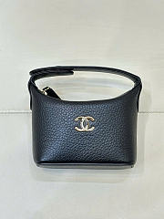 Kitlife Chanel Micro Top Handle Round Hobo Pouch Black Calfskin Gold Hardware 10x9x4cm - 1