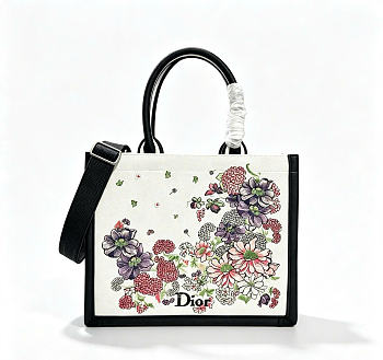 Kitlife Dior Medium Book Tote with Strap Multicolor Dior Hortensia Garden Embroidery  36x27.5x16.5cm