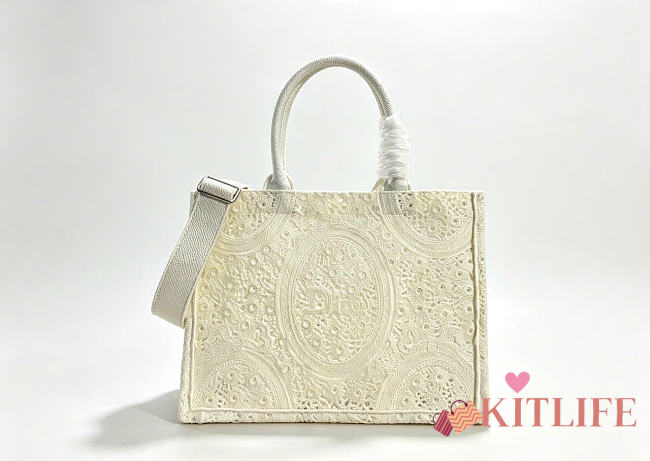 Kitlife Dior Medium Book Tote with Strap Latte Embroidered Crochet with Dior Médaillon Signature 36x27.5x16.5cm - 1