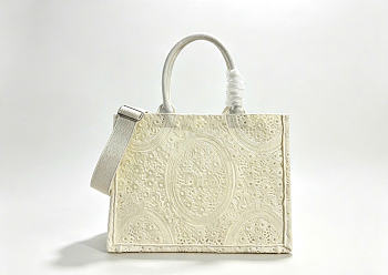 Kitlife Dior Medium Book Tote with Strap Latte Embroidered Crochet with Dior Médaillon Signature 36x27.5x16.5cm