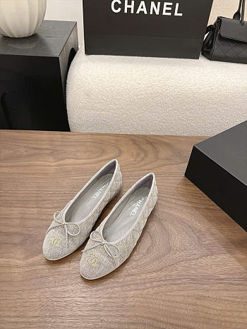 Kitlife Chanel Classic Ballet Flats Shoes Gray Denim