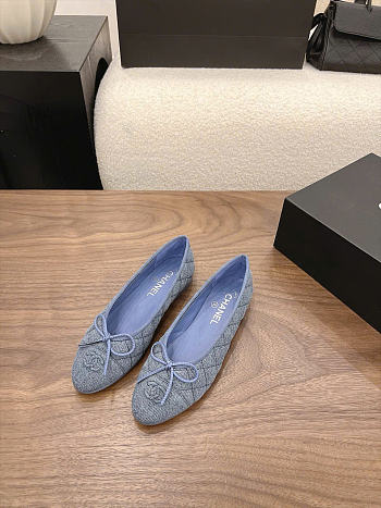 Kitlife Chanel Classic Ballet Flats Shoes Light Blue Denim